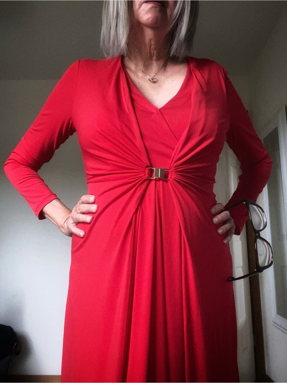 Calvin Klein Red Twist-Front Long Sleeve Dress